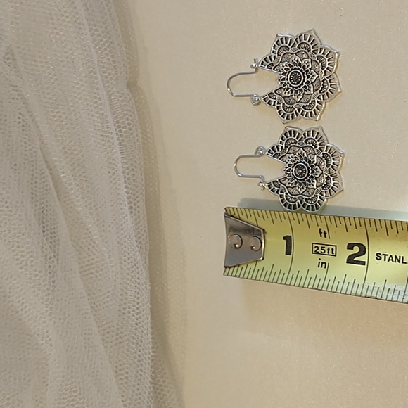 Boho Silver Mandala Earrings! - Picture 4 of 6